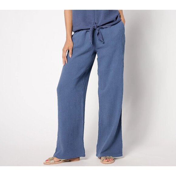 Belle by Kim Gravel Pants - Belle By Kim Gravel Textured Cotton Gauze Pants Womens 1X Elastic Waist Relaxed